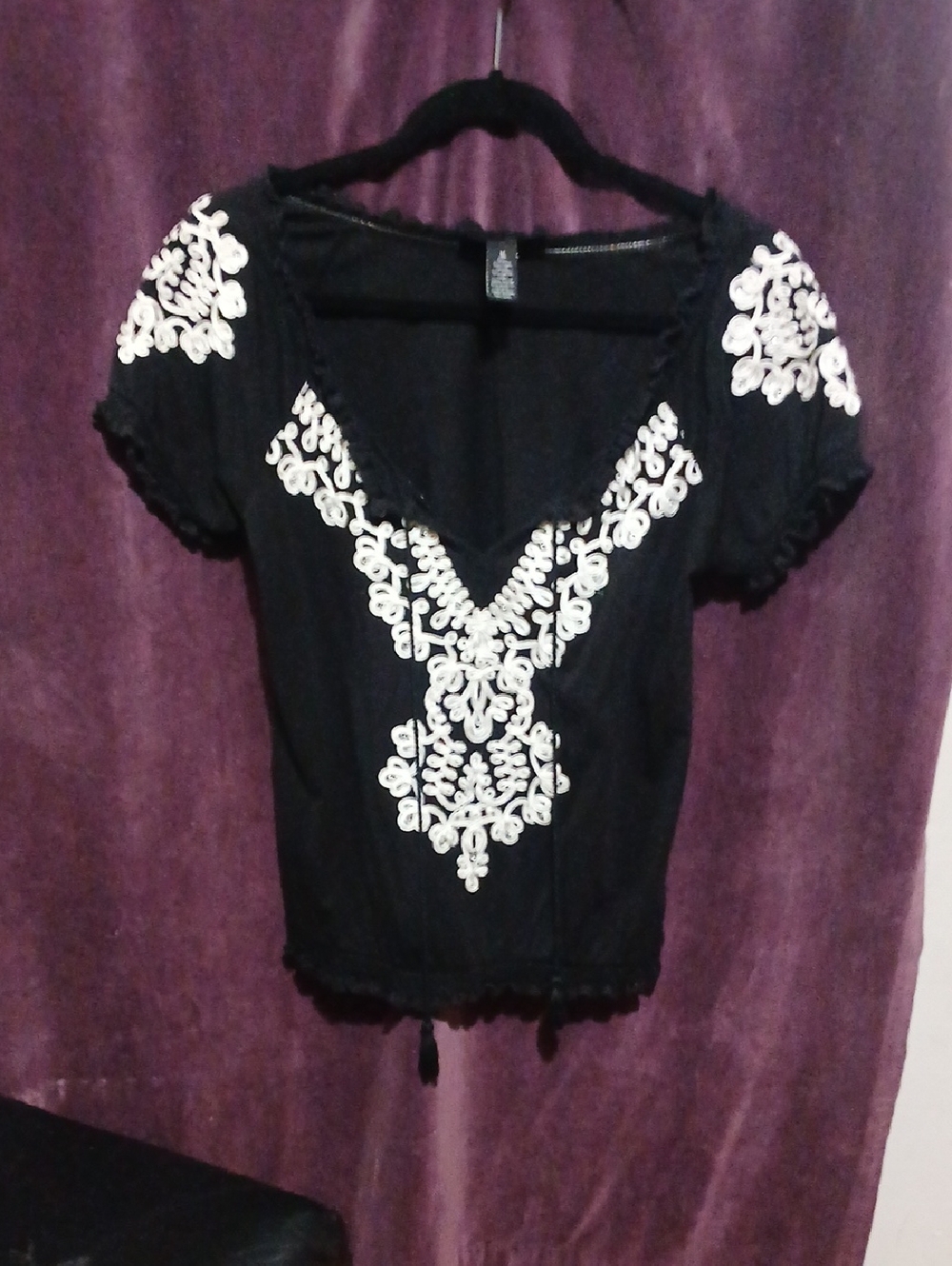 Black V-Neck Embroidered Women's Blouse - Unbranded